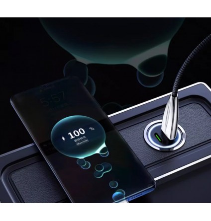 Автомобільний зарядний пристрій 120W з кабелем 3-в-1 (Type-C / Lightning / Micro-USB) швидка зарядка в прикурювач 12V/24V