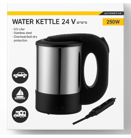 Чайник автомобільний 0,5 л 24V 250W з автоматичним вимкненням (нержавіюча сталь 304)