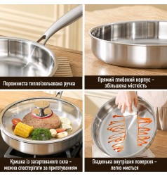 Сковорідка з нержавіючої сталі 304 з кришкою 26 см