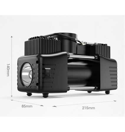 Автомобільний компресор 12V двоциліндровий 200Вт 50л/хв з аналоговим дисплеєм та набором інструментів в кейсі