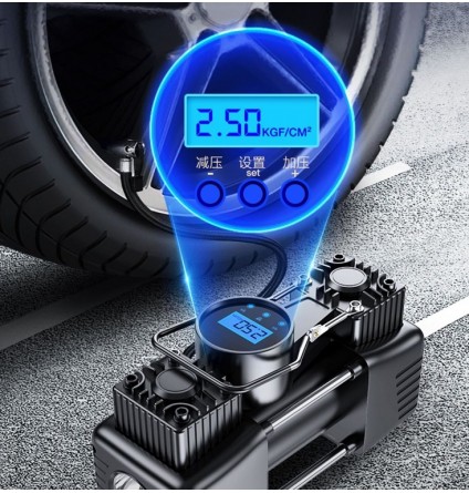 Автомобільний компресор 12V двоциліндровий 200Вт 50л/хв з цифровим дисплеєм та набором інструментів