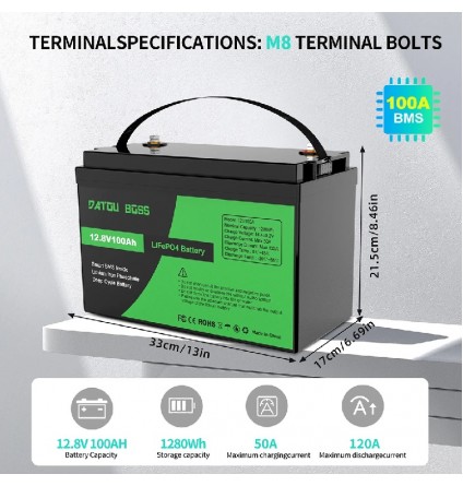 Акумулятор LiFePO4 DATOUBOSS 12,8V 100Ah з BMS літій-залізо-фосфатний